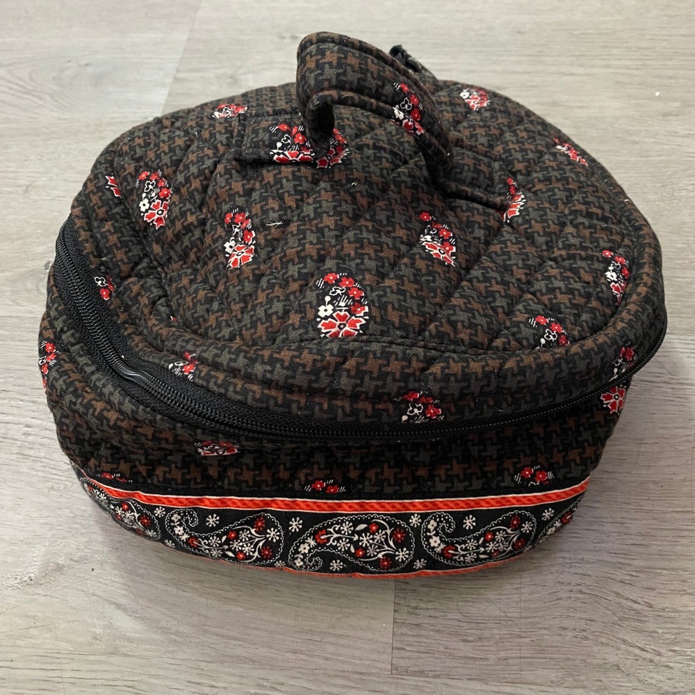Vera Bradley Cosmetic Bag Women OS Brown Houndstooth Paisley Quilted Travel Case